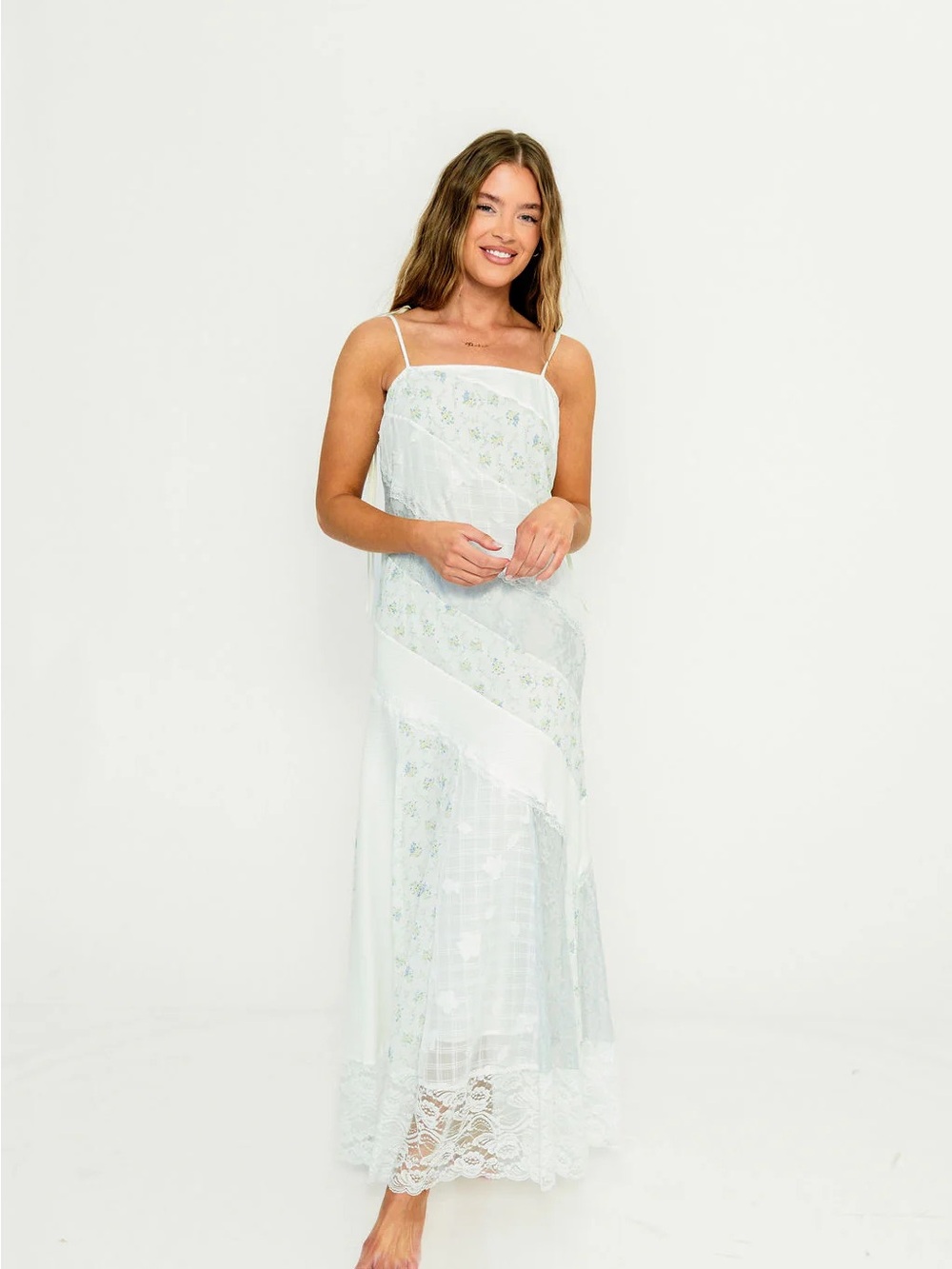 Sleeveless Lace-Trim Maxi Dress in Pale Mint NWT!